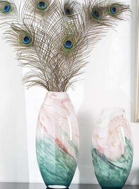 轻插花高级中式琉璃玻璃装饰品摆件新玄关粉色感客厅花瓶奢渐变