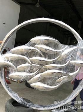 定制广场园林景观艺术不锈钢鱼群雕塑 商场美陈鱼小品雕塑