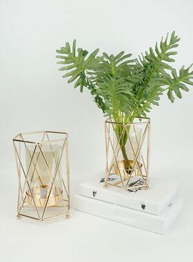 欧式金属烛台轻奢客厅摆件家居创意烛台软装样板房插花玻璃装饰品