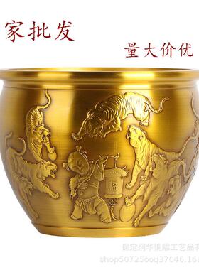 厂家虎娃送福缸铜缸虎娃送福聚宝盆仿古工艺礼品摆件