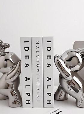 纯手工创意兔子书挡摆件酒柜客厅玄关书柜陶瓷桌面书立家居装饰品