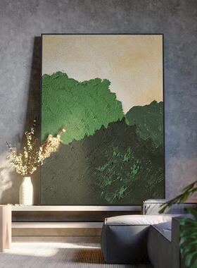 网红.创原《煦风清画》客厅现手代绿色抽象厚肌理绘油挂宁画