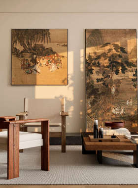 新中式客厅复古装饰画玄关茶室走廊过道背景墙壁画国风典雅挂画竖