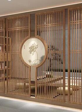 定制实木屏风隔断新中式玄关花格简约入户格栅客厅卧室背景墙装饰