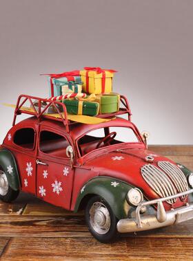 复古艺甲壳圣虫老爷车模型摆创件意家居饰品铁QC072诞节汽车道具