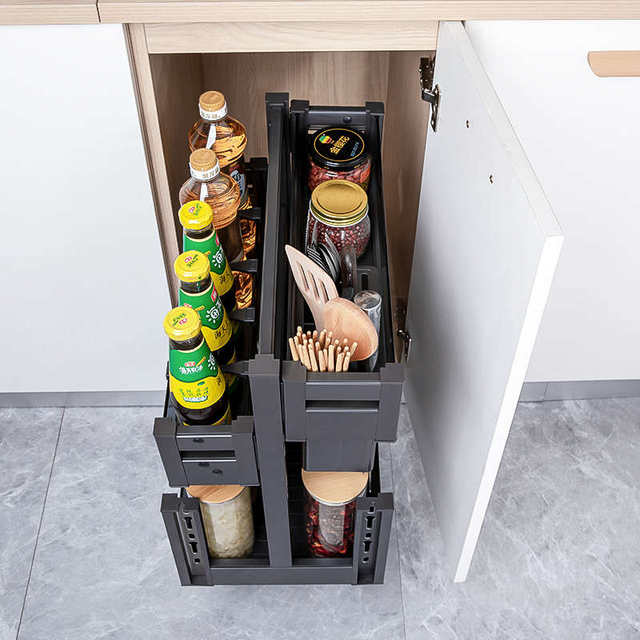 Seasoning basket kitchen cabinet drawer space aluminum seasoning basket built-in rack kitchen cabinet hardware tool rack storage