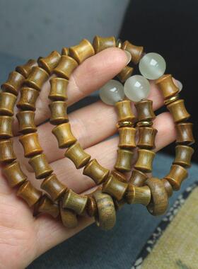 2026阿根廷绿檀木竹节小手串带跑环 文玩木质工艺饰品男女款手链