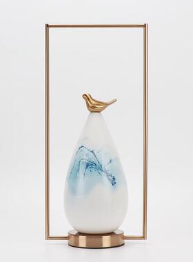 高档新中式现视创意铁艺禅意小陶瓷代摆饰鸟客厅艺术品玄关电柜装