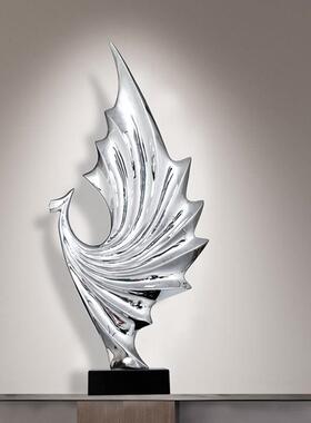 抽象现代简约雕塑摆件落地玄关客厅样板房家居电镀工艺品