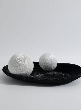 现代极简软极简托盘摆件装样板房间客厅茶几白色收纳桌面几何摆件