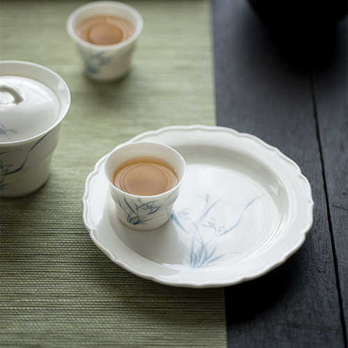 墨己手绘兰花花口壶承功夫茶具配件多用陶瓷盘干泡盘家用茶点盘 - 图2