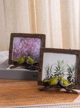 美式小鸟画框摆件家居桌面创意复古书房电视柜树脂工艺品画框