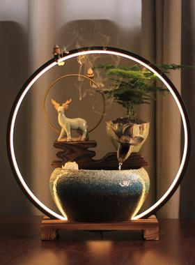 流水器摆件 开业礼品 电视柜办公室小鱼缸新中式陶瓷禅意客厅软装