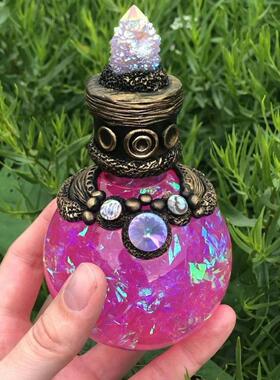 跨境新款创意魔法月亮瓶闪亮美人鱼光环室内桌面摆设做旧树脂工艺
