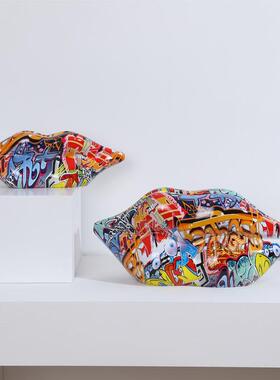 水转印现代创意大嘴唇树脂摆件树脂工艺品可插花家居软装装饰摆件