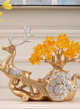 柜招财鹿摆客厅酒家居装饰品发财树摇钱树设开摆L1业乔迁件新居礼