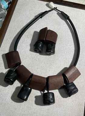 【蜜南】monies风中古vintage 乌木拼珊某瑚精致时尚小众百搭套装