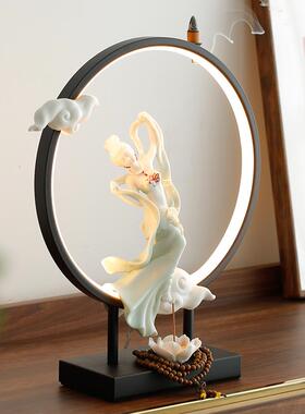 高档守淘人新办中式饰陶瓷仕女人物摆件家客厅玄居关公室桌面装灯