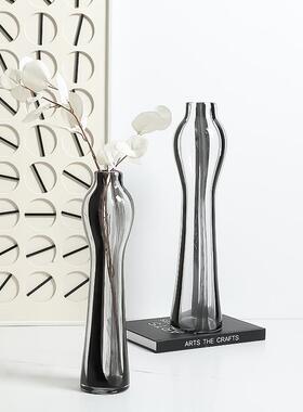 意式极简抽象黑线条手工玻璃花瓶售楼处客厅餐桌插花创意装饰摆件