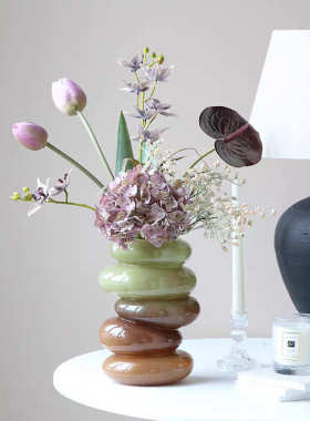 琉白宋代美学新中式玻璃花瓶高级感情绪稳定摆件复古客厅插花花器