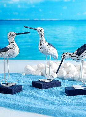 地中海木质创意裂纹海鸟装饰品拍摄道具家居玄关客厅酒柜桌面摆件