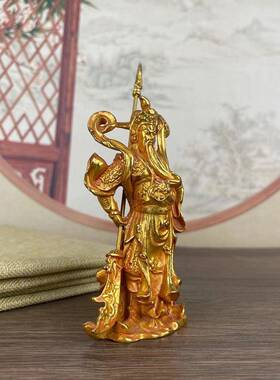 新款直销仿古武财神黄铜关公鎏金神像关羽铜像供奉摆件关二爷客厅