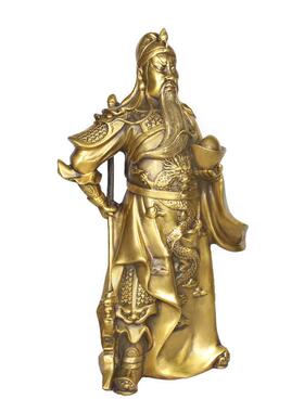 杨铜记 铜器 铜关公 立关帝摆件工艺品 托元宝关公