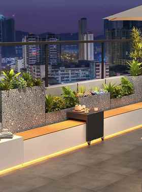 不锈钢户外庭院花箱坐凳组合阳台金属花槽围栏花园现代储物柜座椅