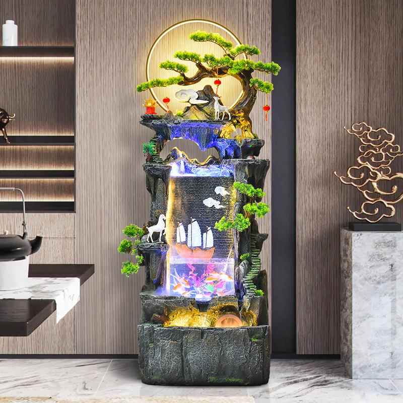 新中式假山流水鱼缸摆件循环水喷泉景观客厅加湿器办公室落地装饰