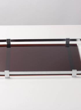 现代简约轻奢玻璃金属茶具托盘组合摆件样板房长方形装饰品收纳盘