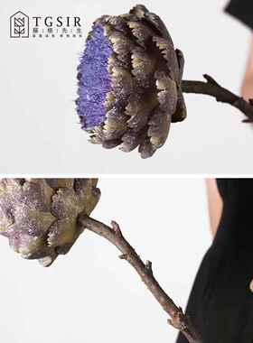 覆古蔬菜蓟模拟花束客厅桌子花瓶装饰插花高端紫色假花道具