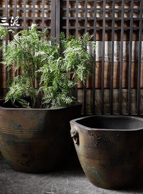 景德镇陶瓷金鱼仿古大缸流水摆件招财庭院六角水缸风水聚宝盆水池