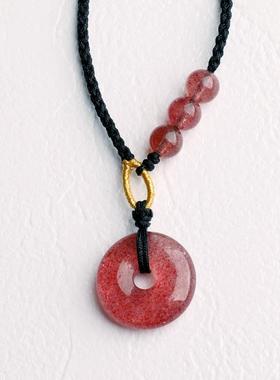 桃花女草莓平安项链编织学生项链