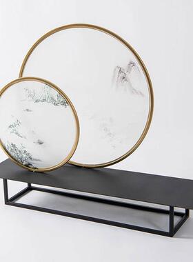 新饰中MC-TY-31式圆形铁艺山水屏风摆玄客厅电视柜关酒店办件公桌