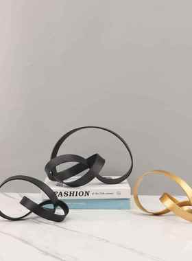 金属铁艺缠绕工艺品北欧轻奢创意家居客厅办公桌面玄关软装饰摆件