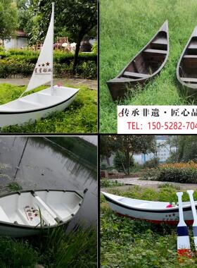 定制欧式木船尖头船拍照景观装饰船水上旅游观光船摆件小木船怀旧