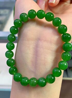 天然和田碧玉冰底果阳绿显手串显手白高级贵气玉质细腻水润女手链