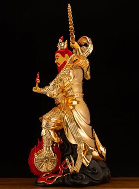 台湾铜鎏金王天君神像护法三眼王灵官铜像纯铜彩绘家居佛像摆件