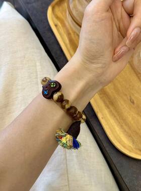 花皮紫金鼠搭配尼泊尔老琉璃DIY文玩配饰手串紫檀游戏机柄25K
