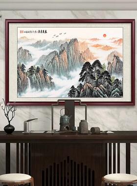 聚宝盆山水画新中式小幅水墨国画客厅走廊饭厅装饰画玄关实木挂画