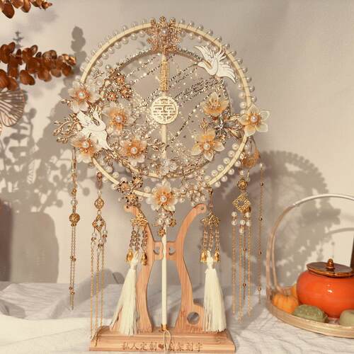 团扇新娘婚纱材料DIY婚礼扇子手工制作婚礼成品中式扇子婚礼扇子 - 图3