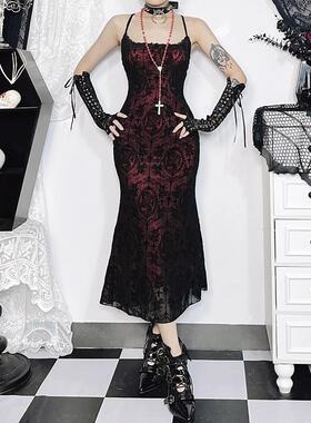 Women's Cross & Skull Print Contrast Lace Bow Decor Mermaid