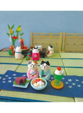 七夕河童叶舟情侣熊猫三毛猫猫咪情人节摆件