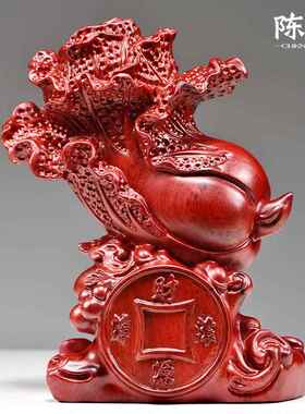 红色木雕刻白菜摆件实财cg-1149木百雕刻居家艺客厅玄关装饰开业