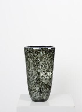 创意简约灰绿色扁口琉璃花瓶样板间客厅餐厅鲜花干花软装花艺摆件