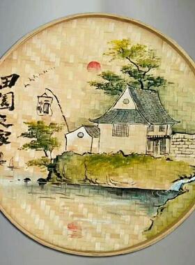 竹编制品竹篾无孔竹簸箕有孔竹筛子环创晾晒竹筐农家竹编筐绘画匾