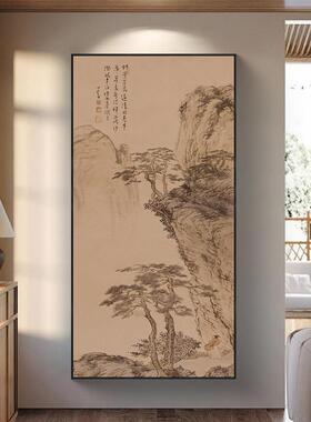 迎客松新中式入户玄关装饰画正对门竖版宋代美学软装挂画走廊壁画