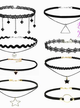 网红项圈女锁骨链脖子饰品颈带颈链脖链蕾丝短款项链脖颈潮