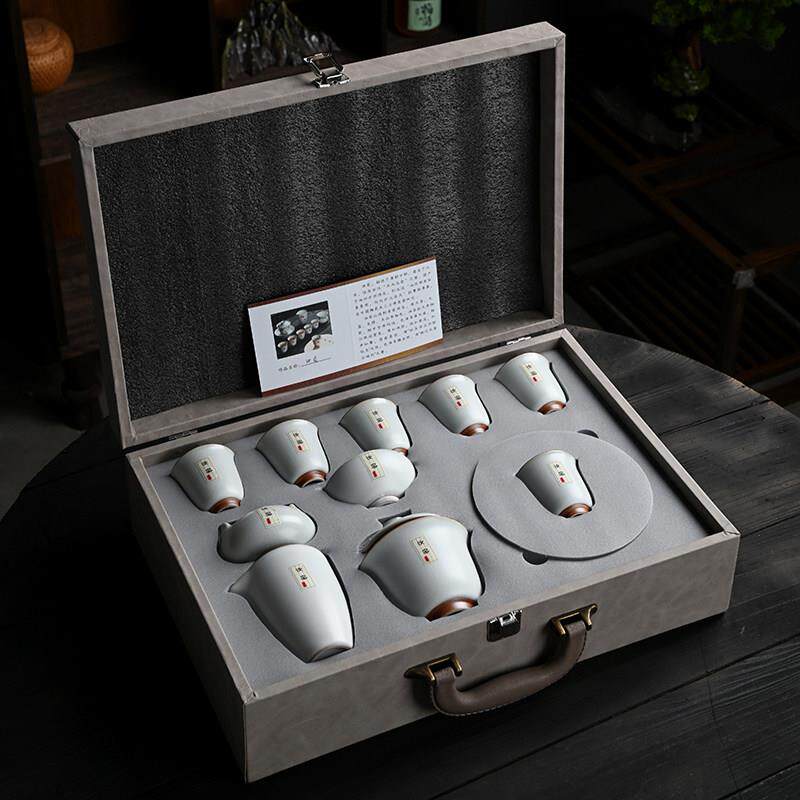 Ru Kiln Kung Fu Tea Set Chinese Retro Living Room Office Tea Light Luxury High-end 2024 New Gift Box