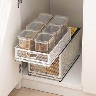 免打孔水槽橱柜衣柜轨道拉篮加深大容量伸缩抽拉抽屉式整理收纳筐,淘宝优惠券,粉丝福利购,淘宝优惠卷